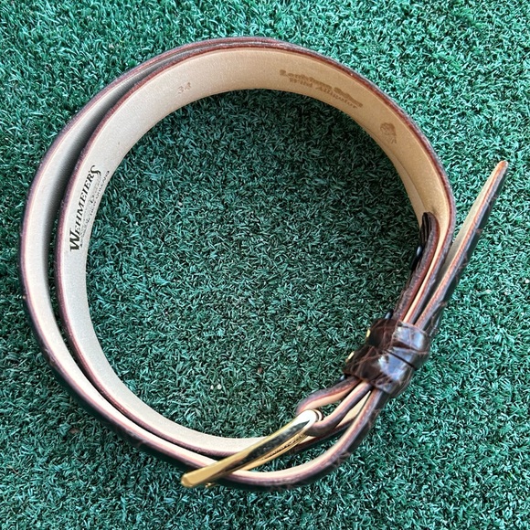 Wehmeier’s Vintage Alligator Leather Belt Brass Buckle Brown 34 - Picture 11 of 15
